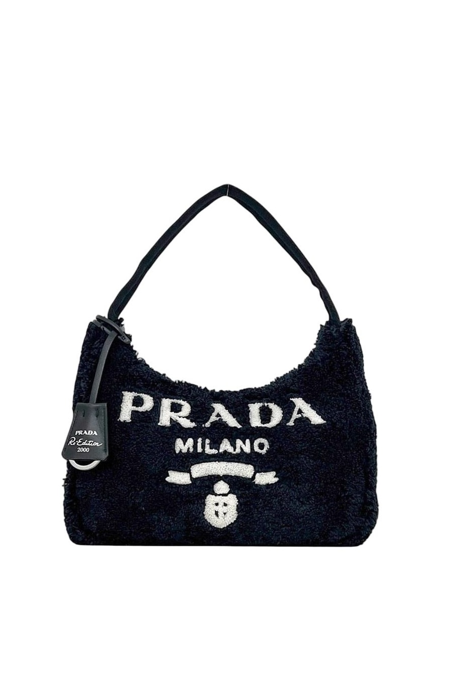 Prada Handbag Terry Black Nero Spugna Re Edition Pile 31 Logo Pouch